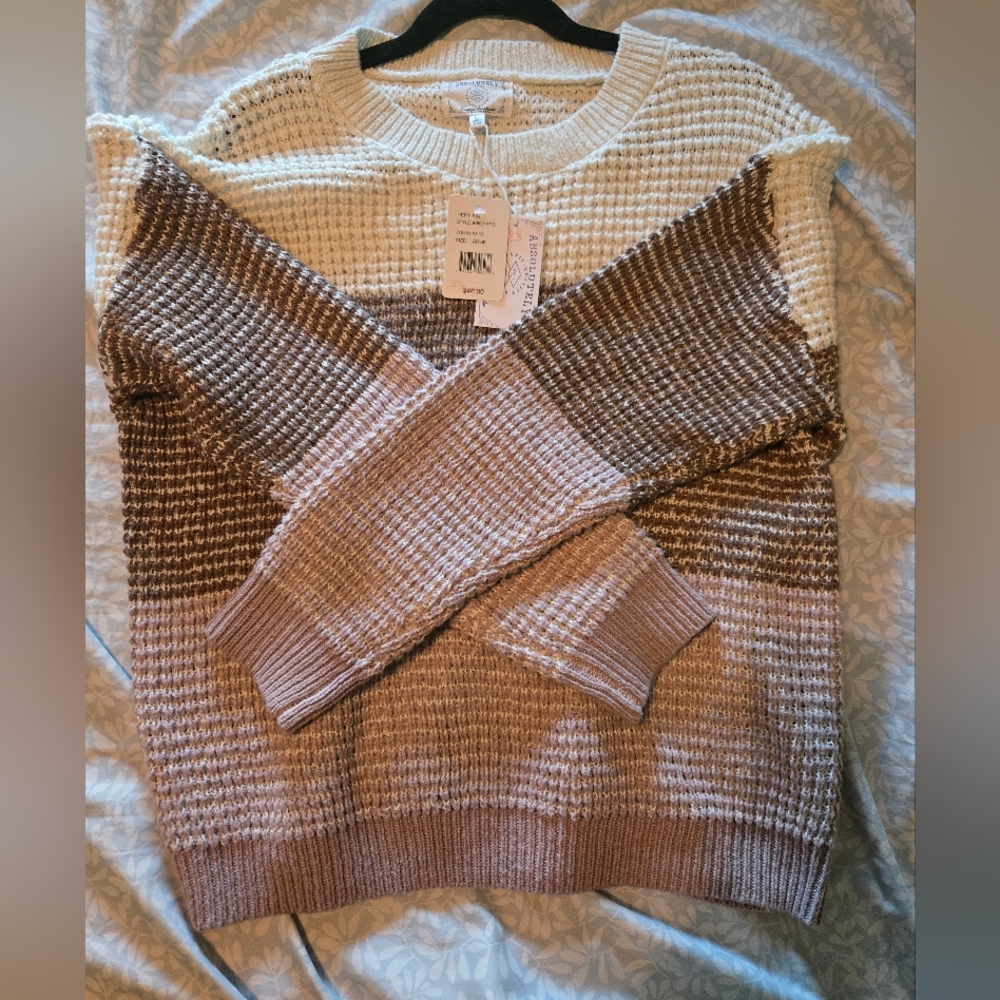 Dry Goods Colorblock Crew Sweater in Cream, Brown & Blush - Picture 3 of 3